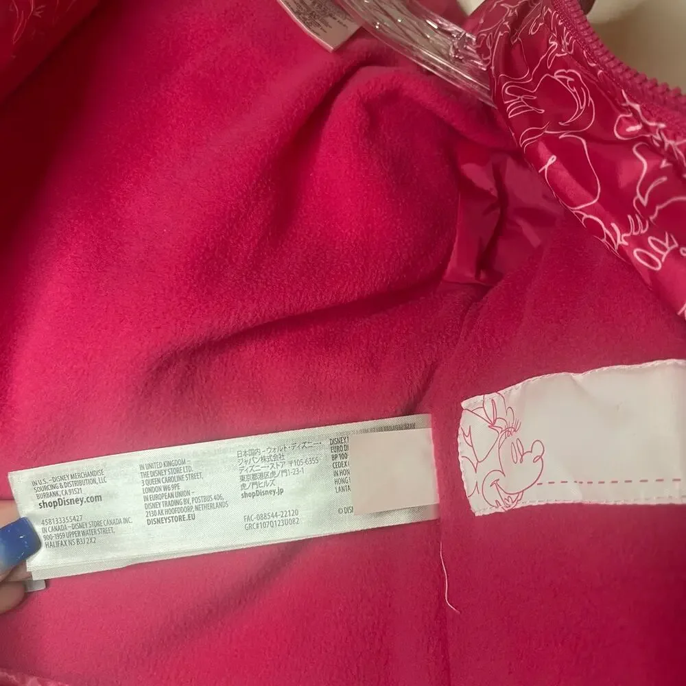Disney Minnie Mouse Pink Puffer Jacket Toddler Girl Hooded Fleece Lined Coat 2T